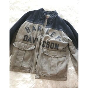 Harley Davidson Men's Size Medium Jacket Logo Motorcycle Gear Khaki and Black